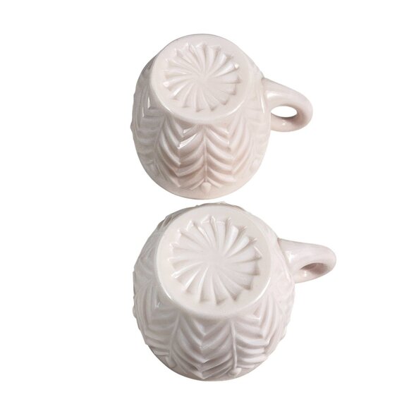 Boho White Ceramic Mugs Set of 2 Embossed Leaf Design 12oz Modern Cottage Coffee - Picture 5 of 7